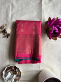 Rohini — Magenta Handloom Kanchipuram  Silk Saree with Gold Stripe & Floral  Buttas | THRIVYA