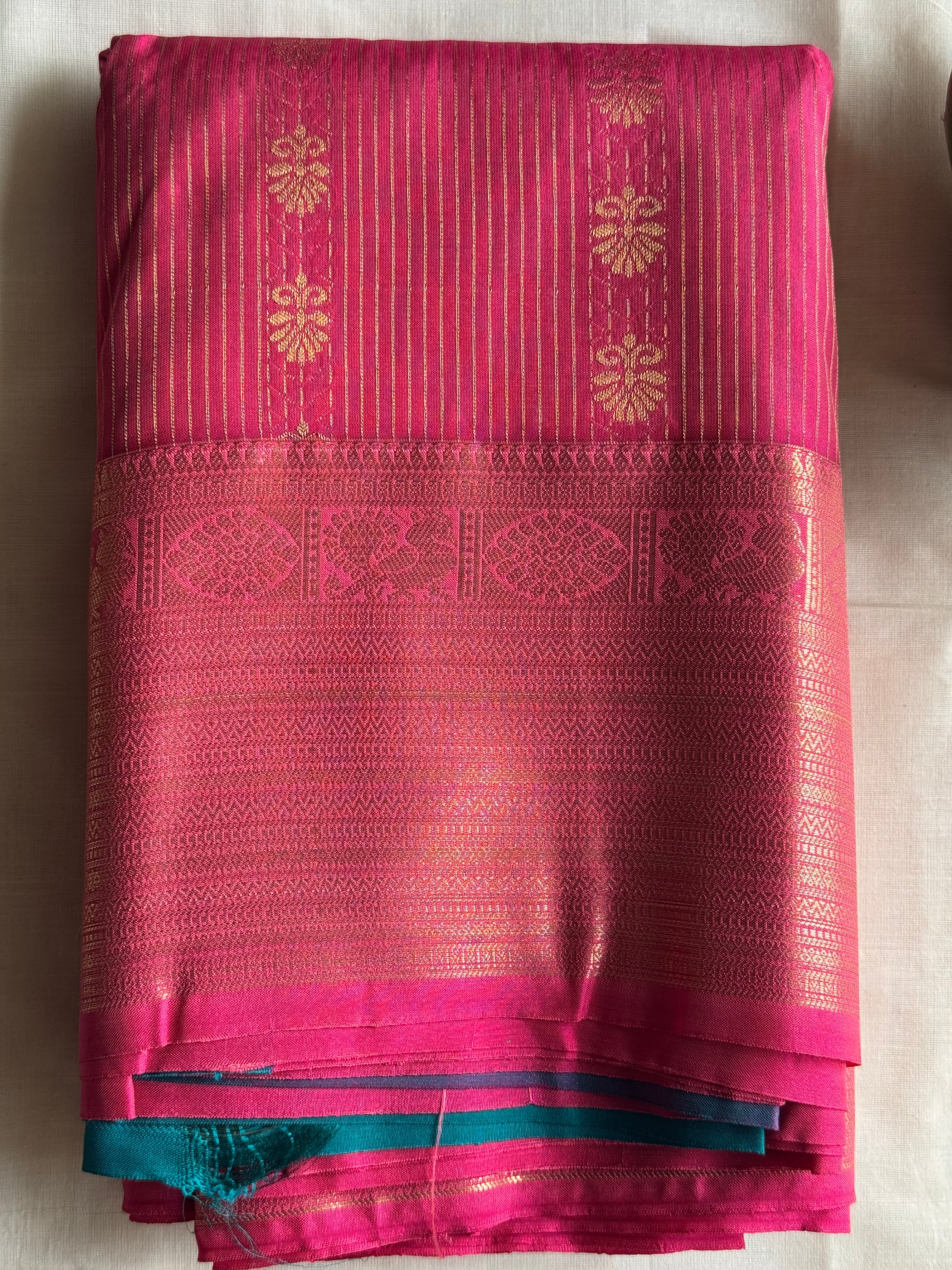 Rohini — Magenta Handloom Kanchipuram  Silk Saree with Gold Stripe & Floral  Buttas | THRIVYA