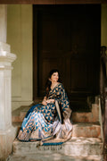 Tara — Royal Blue Handloom Kanchipuram  Silk Saree with Geometric Triangle Weave  & Silver Zari Border | THRIVYA